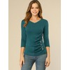 INSPIRE CHIC Women's V Neck 3/4 Sleeves Solid Knitted Buttons Decor Ruched Blouse - 3 of 4