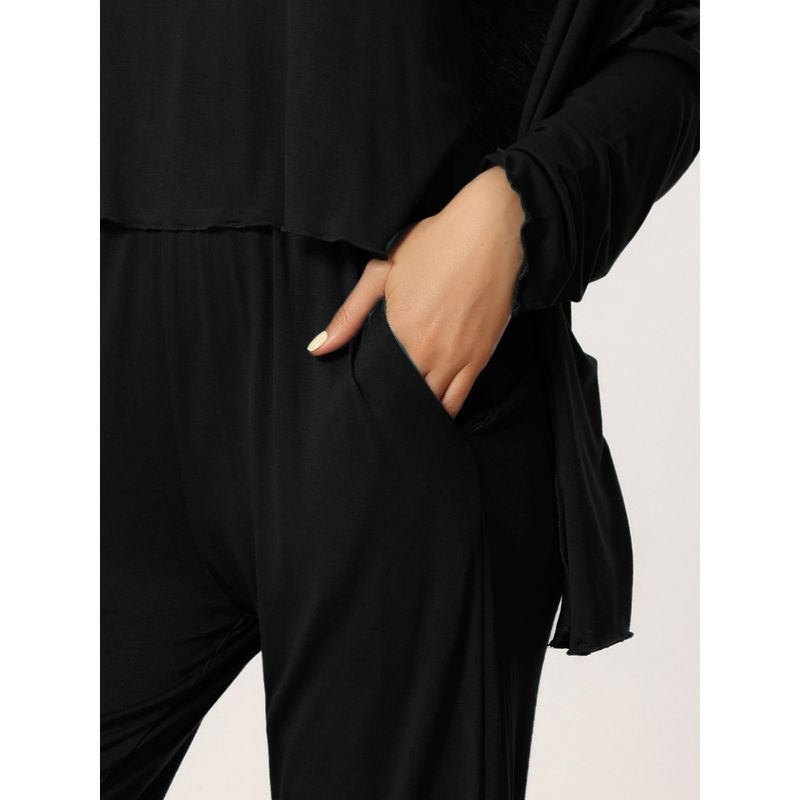 cheibear Womens Modal Knit Soft Long Sleeve Cardigan Cami and Pants Pajama Set 3 Pcs, 5 of 6
