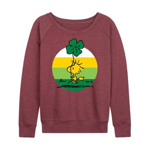 Women's - Peanuts - Woodstock Shamrock Lightweight French Terry Wide Neck Long Sleeve Shirt - 1 of 4
