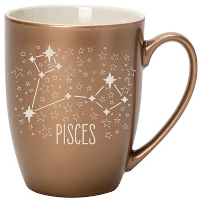 100 North Zodiac 10 Ounce Bronze Metallic Finish, Comfortably Fits Your Hands, New Bone China Coffee Tea Cup Mug, Pisces
