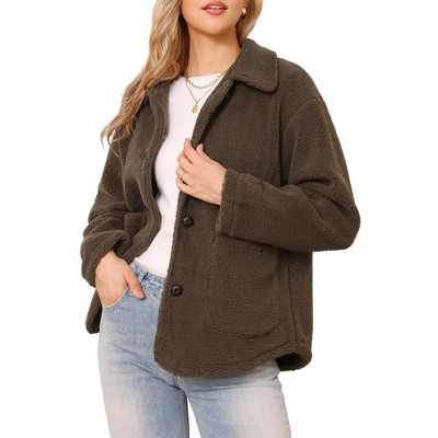 INSPIRE CHIC Women's Faux Fur Peter Pan Collar Button Down Winter Warm Fuzzy Coat
