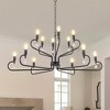 PAKOKULA 12-Light Large Black Two Tier Linear Hanging Island Rustic Candlestick Chandelier with Crystal Pendant - 2 of 4