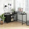 Costway L-shaped Computer Desk with Power Outlet, Drawers, Metal Mesh Shelves Rustic Brown/Black/White - image 2 of 4