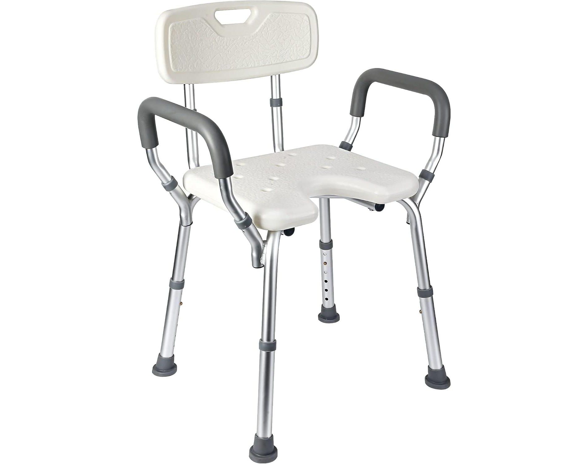 U-Shaped Shower Seat with Adjustable Height,Padded Armrests and Backrest,350 Lb Capacity,Slip-Resistant Bathtub Shower Chair for Seniors and Disabled