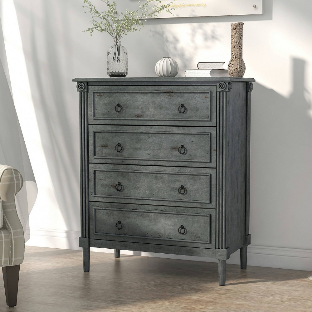 Latimer Traditional 4 Drawer Chest Antique Gray - HOMES: Inside + Out: Bedroom Storage, Elegant Carved Wood Design