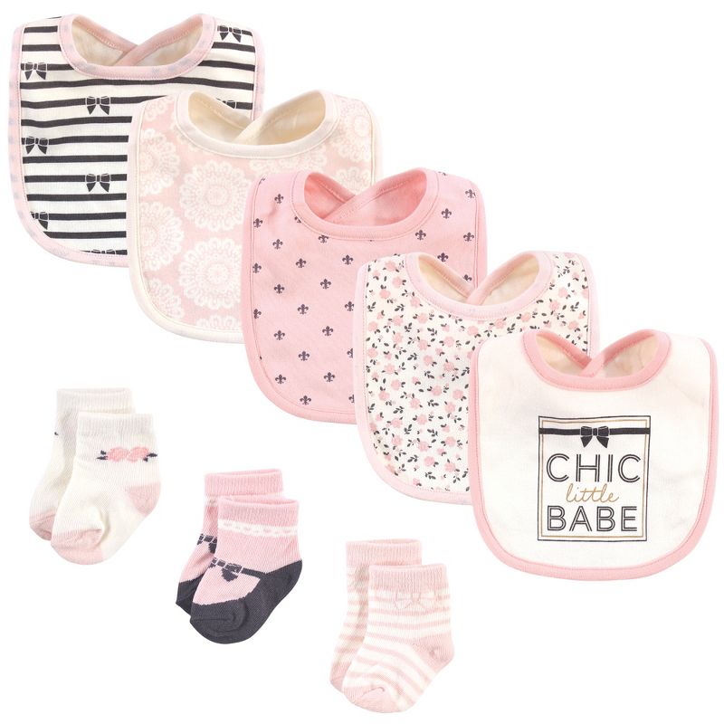 Hudson Baby Infant Girl Cotton Bib and Sock Set, Chic Lil Babe, One Size, 1 of 3