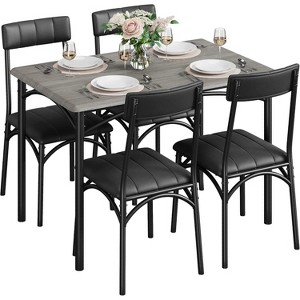 5 Pcs Industrial Dining Table Set for 4, Compact Rectangle Kitchen Table with 4 Chairs, Breakfast Nook Furniture for Small Spaces/Apartments - 1 of 4