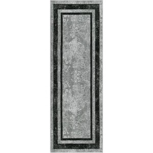 Modern Bordered Washable Rug – Non-Slip, Soft Bedroom Entry Mat, Non-Shedding Accent Rug for Entryway - 1 of 4