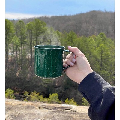 Green Enamel 16oz Camping Mugs with Handles, Set of 4