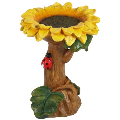 LuxenHome 22.63" H Yellow Sunflower Resin Birdbath