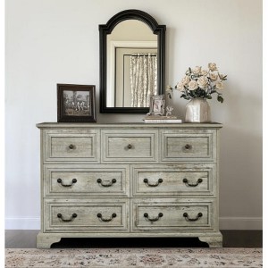 TiramisuBest Farmhouse 7-Drawer Dresser,Rustic Vintage Chest with Natural Texture for Bedroom, Living Room & Hallway, Antique White - 1 of 4