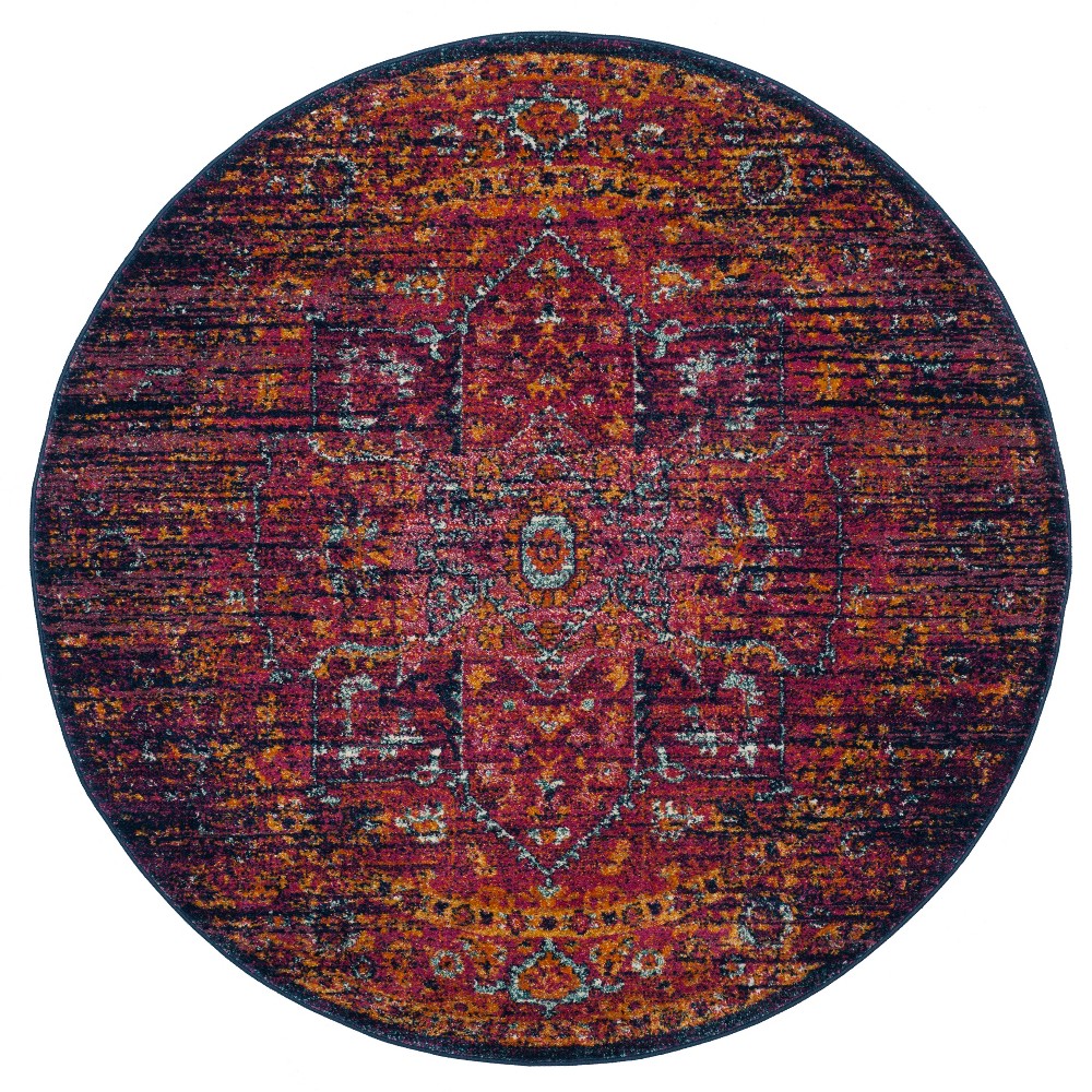  Round Medallion Accent Rug Blue/Fuchsia