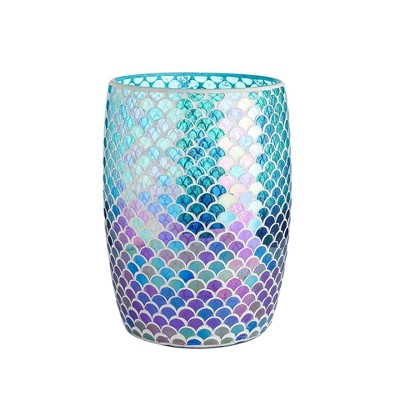 Mermaid Blue Mosaic Glass Cylindrical Bathroom Wastebasket
