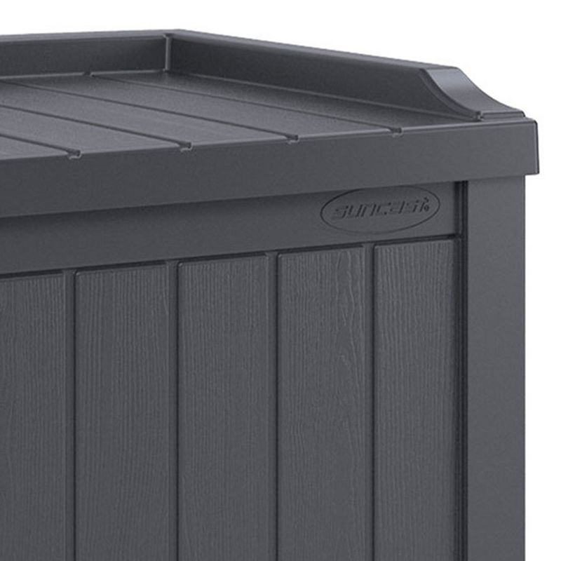 Suncast 22-Gallon Outdoor Patio Backyard Deck Box Storage Bench and 30-Gallon Hideaway Trash Waste Bin with Latching Lid, Cyberspace, 4 of 7