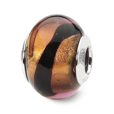 Black Bow Jewelry Copper/Black Italian Murano Glass & Sterling Silver Bead Charm, 14mm