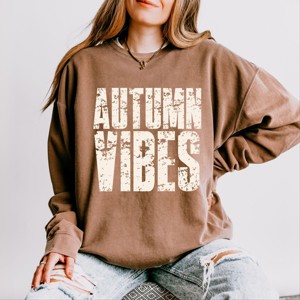 Autumn Vibes Block Distressed - Women's Lightweight Garment Dyed Sweatshirt - 1 of 4