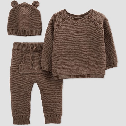 Carter's Just One You® Baby Boys' 3pc Bear Top & Bottom Set - Brown Newborn