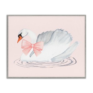 Stupell Industries White Swan with Pink Ribbon Framed Giclee Art - 1 of 4