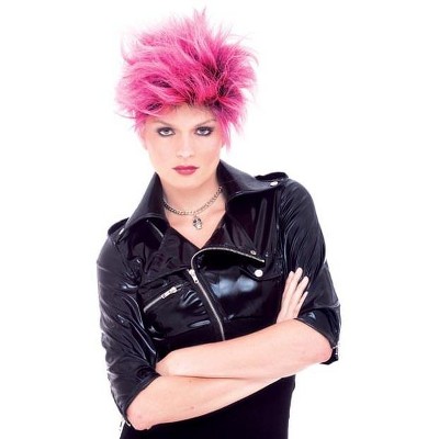 Punk Girl Pink & Black Adult Costume Wig