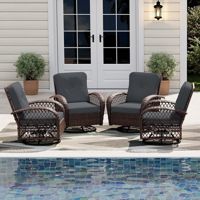 UPHA Wicker Outdoor Rocking & Swivel Chair 4-Piece Set with Cushions