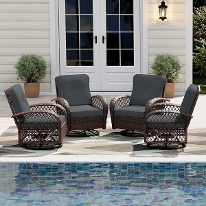 UPHA Wicker Outdoor Rocking & Swivel Chair 4-Piece Set with Cushions - 1 of 4