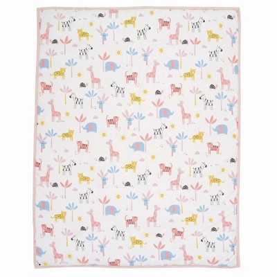 Pink Cotton Jersey Baby Unisex Safari 3-Piece Crib Bedding Set
