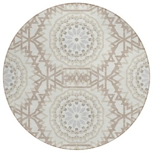 Ivory Beige And Silver Floral Medallion Washable Indoor Outdoor Area Rug - 1 of 4