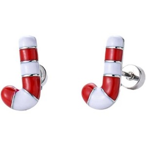 18G Candy Cane Stud Earrings, Enamel Cartilage Jewelry with Flat Back. - 1 of 4