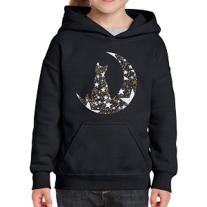 LA Pop Art Cat Sitting On Moon - Girl's Word Art Hooded Sweatshirt - 1 of 2