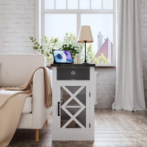 INFURNIC Nightstands Farmhouse End Table and Barn Door Adjustable Shelf Storage 3-Tier Storage for Bedroom, White, 15.35"*22.05"*25.71" - 1 of 4