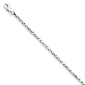 Black Bow Jewelry 2.25mm Sterling Silver Diamond Cut Solid Rope Chain Anklet or Bracelet - 1 of 4