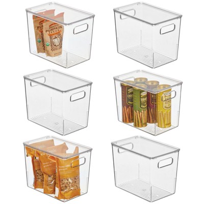 mDesign Slim Plastic Stacking Kitchen Bin Box, Handles/Lid, 6 Pack, Clear, USA Made
