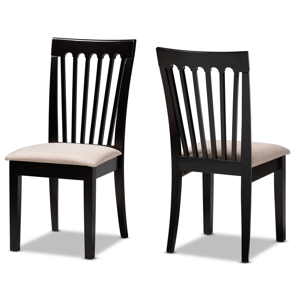 Photos - Chair 2pc MinetteFabric Upholstered Espresso Wood Dining  Set Sand/Dark Bro