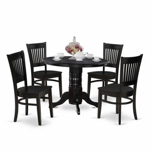 HomeStock 5-Piece Black Finish Solid Wood Top Dining table with 4 Chairs with Slat Back - 1 of 4