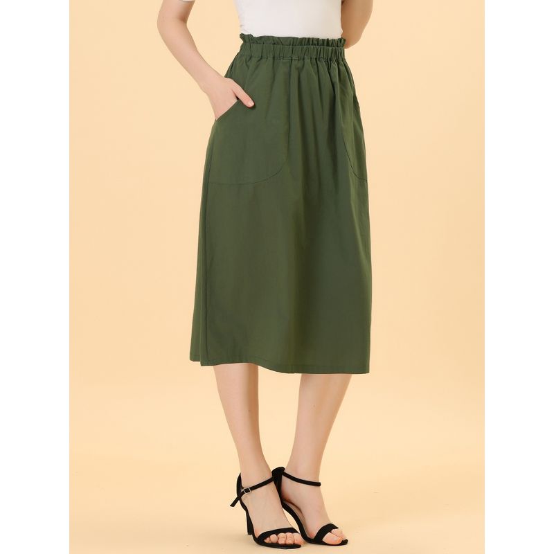 Allegra K Women's Casual Elastic Waist Peasant A-Line Midi Skirts with Pockets, 3 of 7