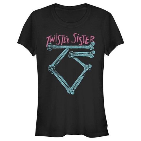 Juniors Womens Twisted Sister Neon Logo T-Shirt - Black - 2X Large