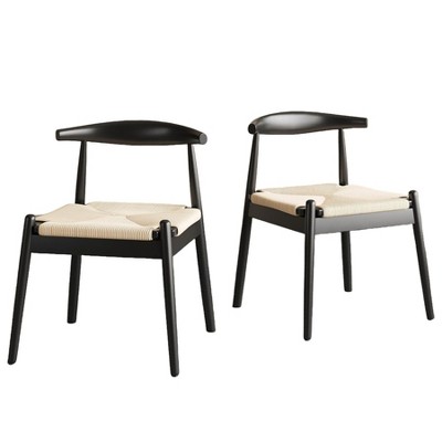 Fontoi Accent Chairs, Mid-Century Modern Accent Stools Set of 2, Armchair Upholstered Chair with Solid Wood Legs for Kitchen, Black, 22.8"*22"*30.3"