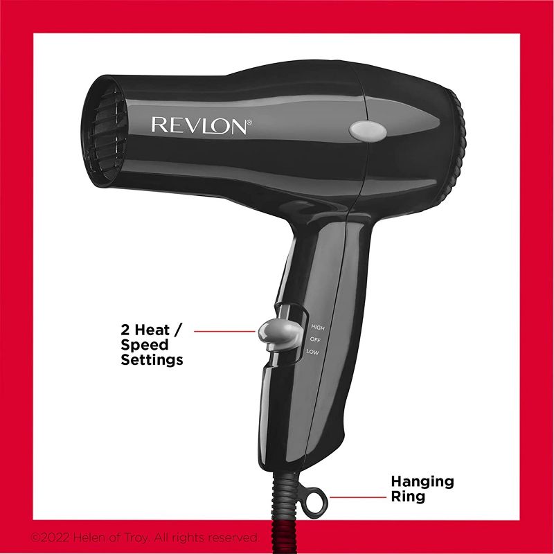 Revlon The Essential Compact Hair Dryer with 2 Heat Settings in Black, 3 of 5