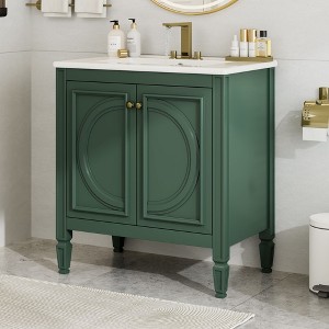 30 Inch Vintage Bathroom Vanity with Sink, Two Doors with Shelf, Soft Close Door Hinges-Christopher Knight Home - 1 of 4