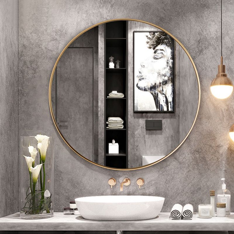 27.5''Modern Metal Wall-Mounted Round Mirror for Bathroom Entryway Gold, 2 of 11