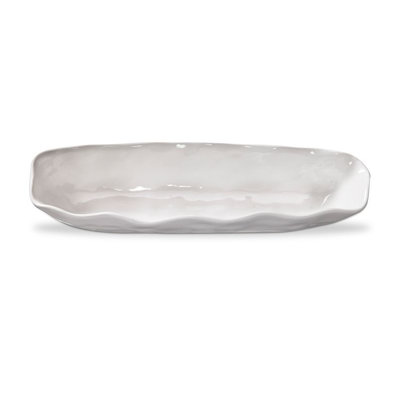 tagltd Formoso White Stoneware Oval Cracker Dish Scallop Edge Dishwasher Safe, 14.0L x 4.0W x2.75H inches, 1 of 4