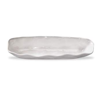 tagltd Formoso White Stoneware Oval Cracker Dish Scallop Edge Dishwasher Safe, 14.0L x 4.0W x2.75H inches