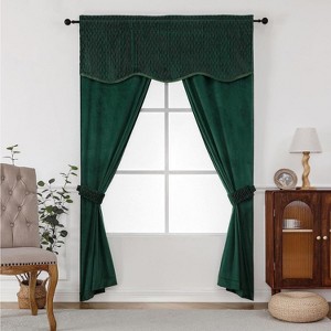 Kate Aurora Christmas Essentials Light Filtering Complete Attached Velvet Window Curtains & Valance Set - 1 of 4