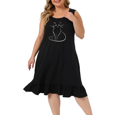 Agnes Orinda Women's Plus Size Ruffle Tiered Hem Sleeveless Comfy Lovely Midi Tank Nightgown