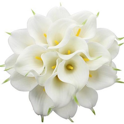 Duovlo 20pcs Calla Lily Bridal Wedding Bouquet Lataex Real Touch Artificial Flower Home Party Decor (White)