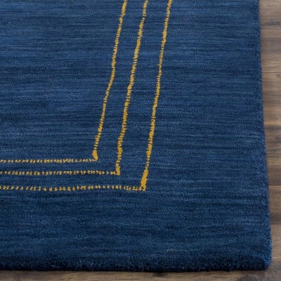 Handmade Blue Wool 4' x 6' Rectangular Area Rug