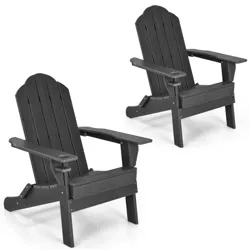 Costway 2PCS Patio Folding Adirondack Chair Weather Resistant Cup Holder Yard