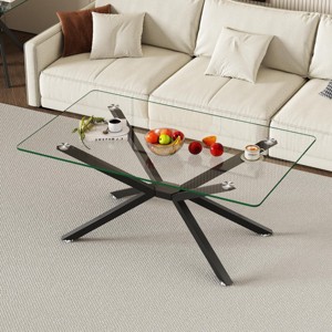 SEVOBAL Dining Tables 39.37" Rectangular Glass Coffee Table with Metal Legs Modern Stylish Design for Living Room, Black, 39.37"*23.62"*16.93" - 1 of 4