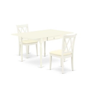 HomeStock 3-Piece Linen White Finish Solid Wood Top with Dropleaf Dining Table Set - 1 of 4