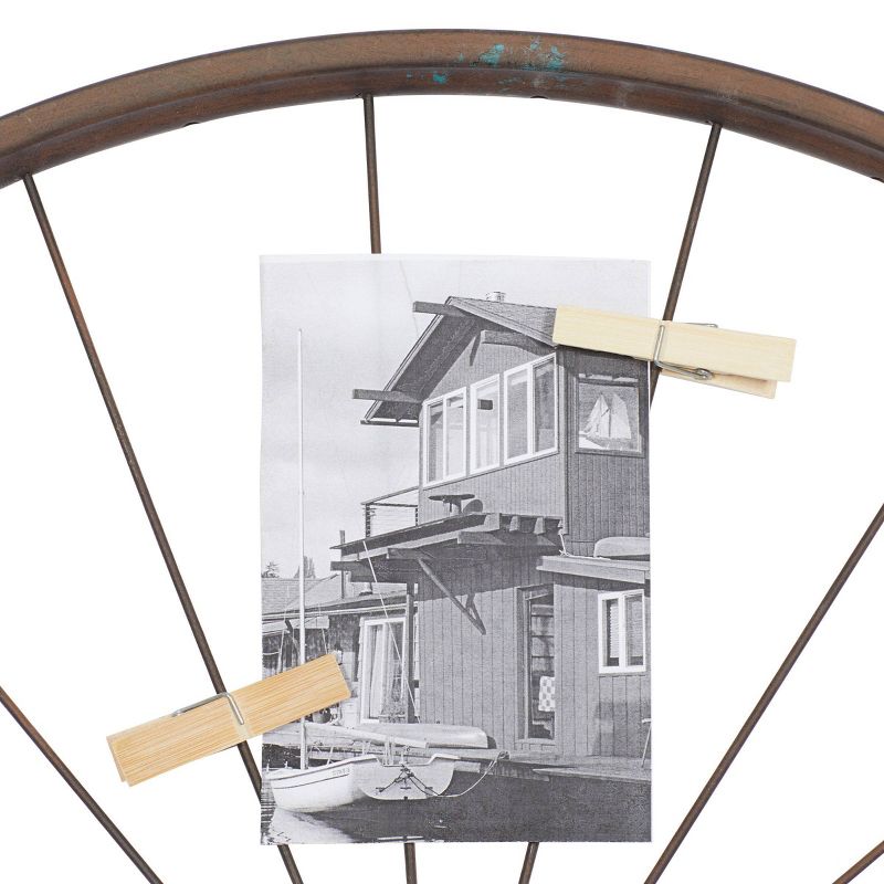 Metal Bike Wheel Wall Decor with Clothespin Photo Brown - Olivia &#38; May, 5 of 8